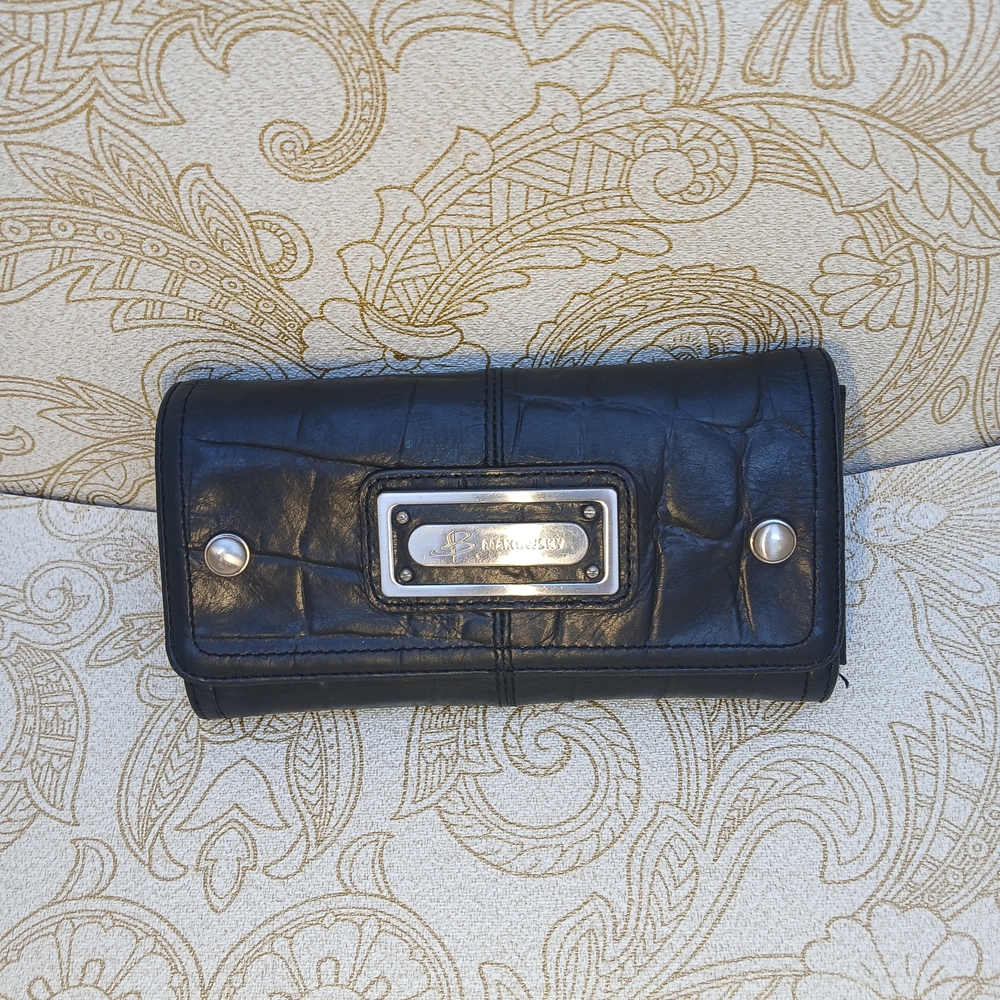 Black Leather Wallet with Metal Plate